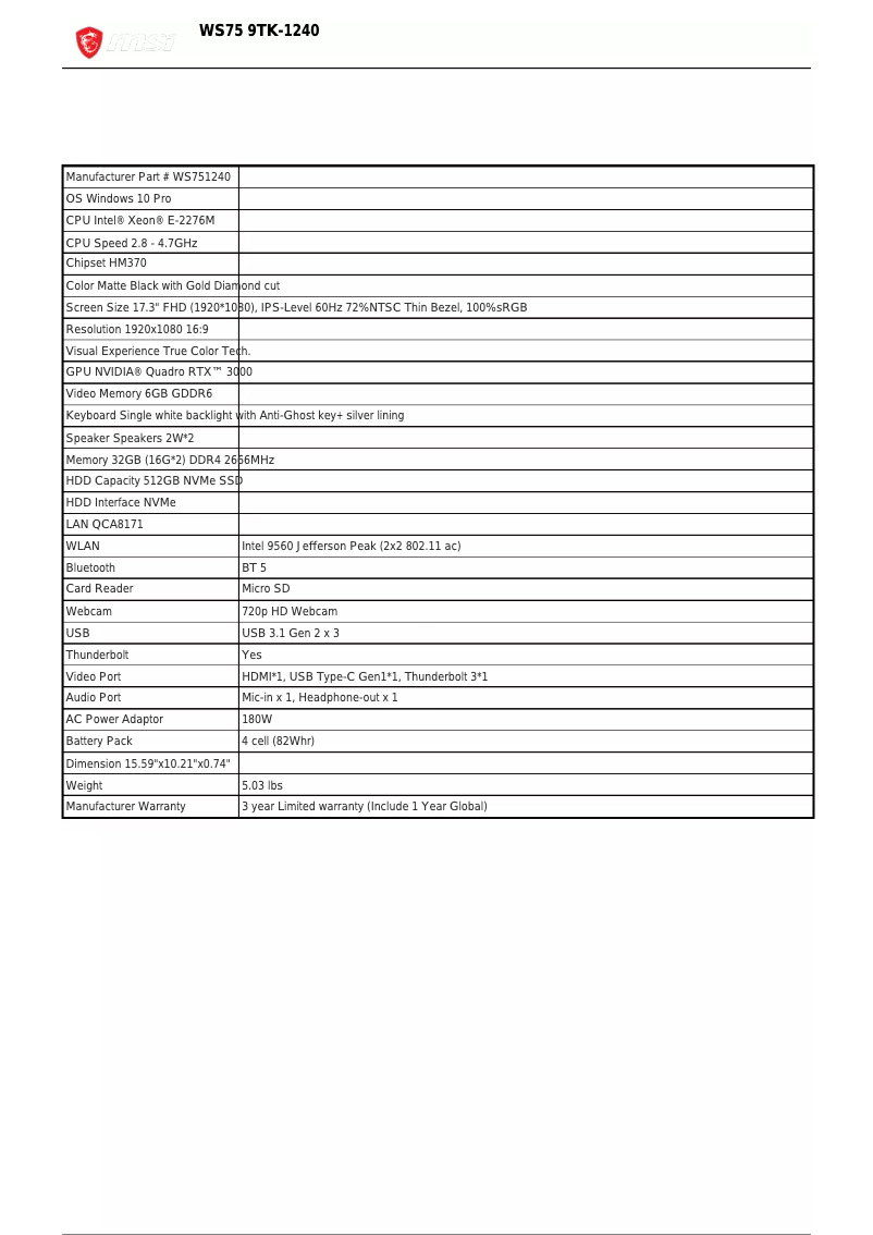 First page image of the manual for Workstation WS75