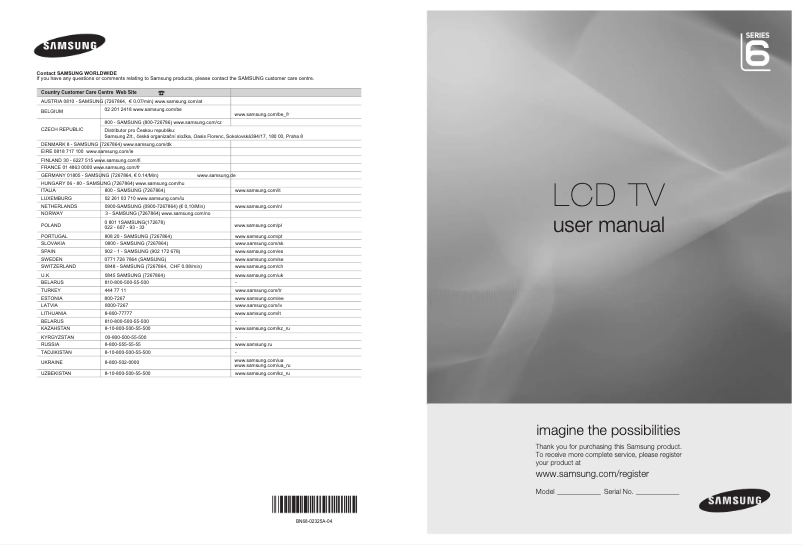 First page image of the manual for LE46B652T4W