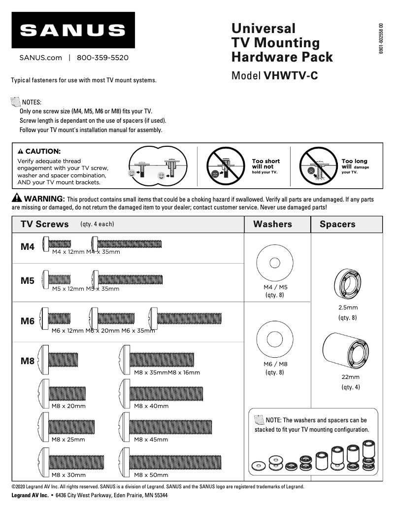 Page 1 of the manual User Manual Sanus VHWTV-C