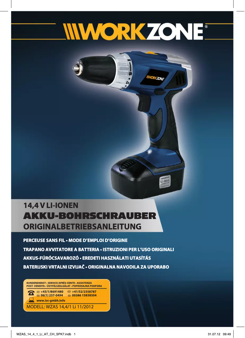 Page 1 of the manual User Manual Workzone WZAS 14,4/1 Li