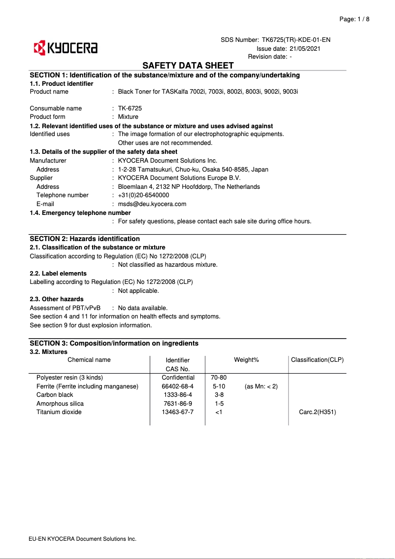 First page image of the manual for TASKalfa 9003i