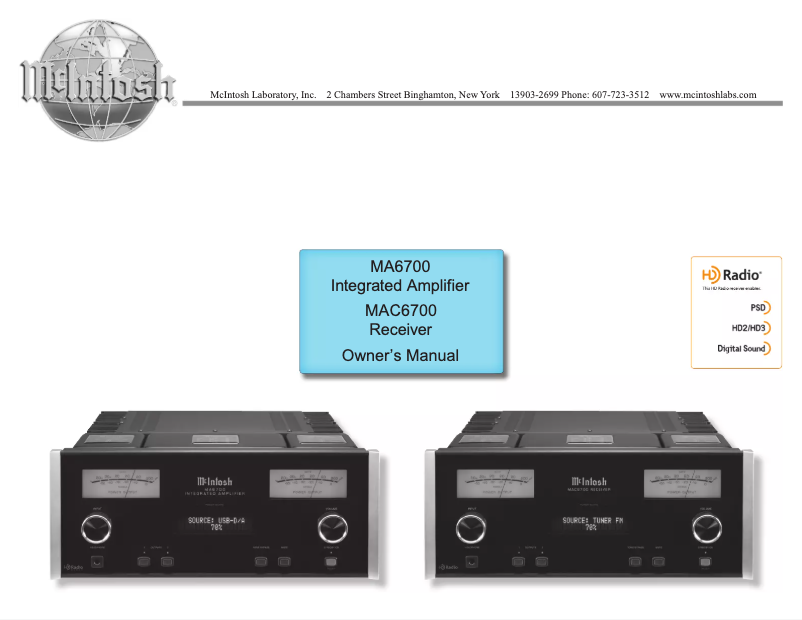 Page 1 of the manual User Manual McIntosh MAC6700