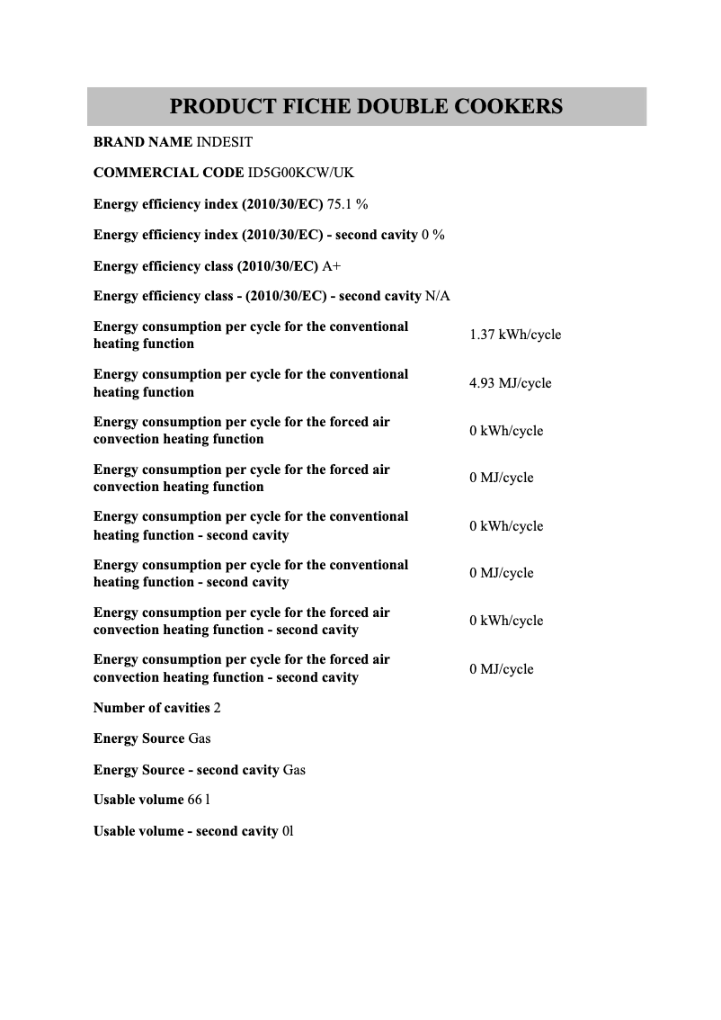 First page image of the manual for ID5G00KCW