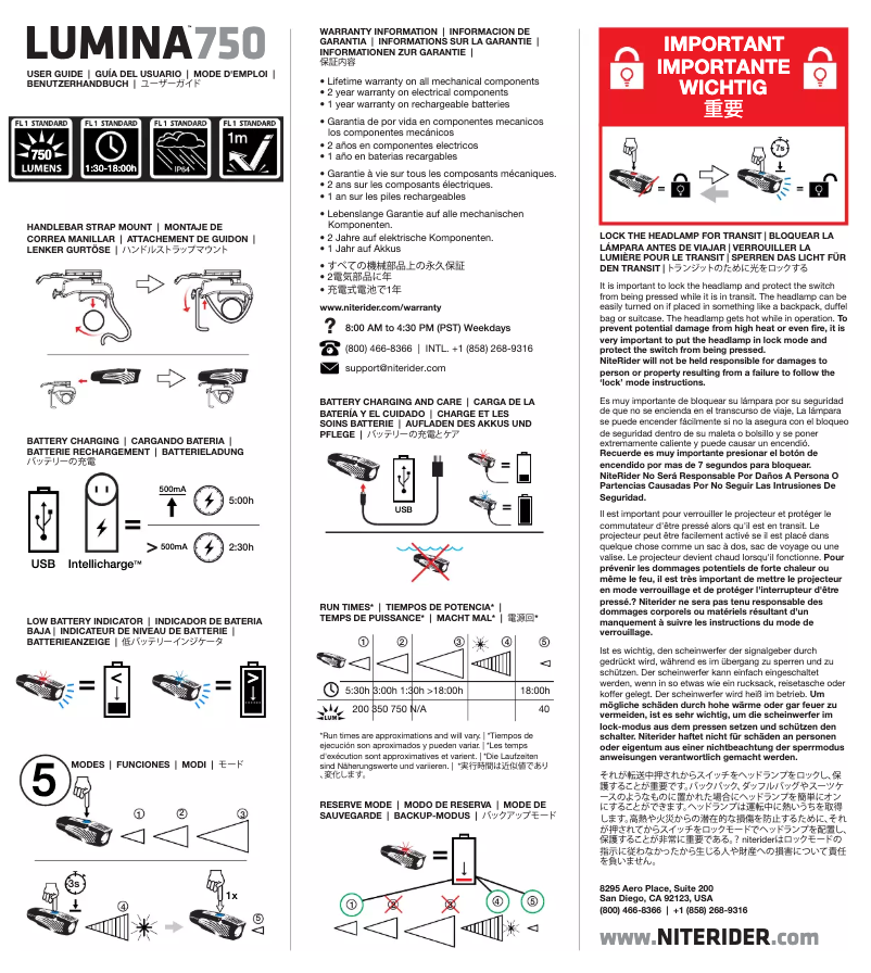 First page image of the manual for Lumina 750