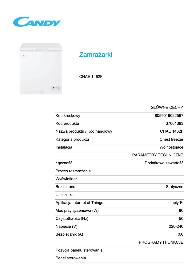 First page image of the manual for CHAE 1462F
