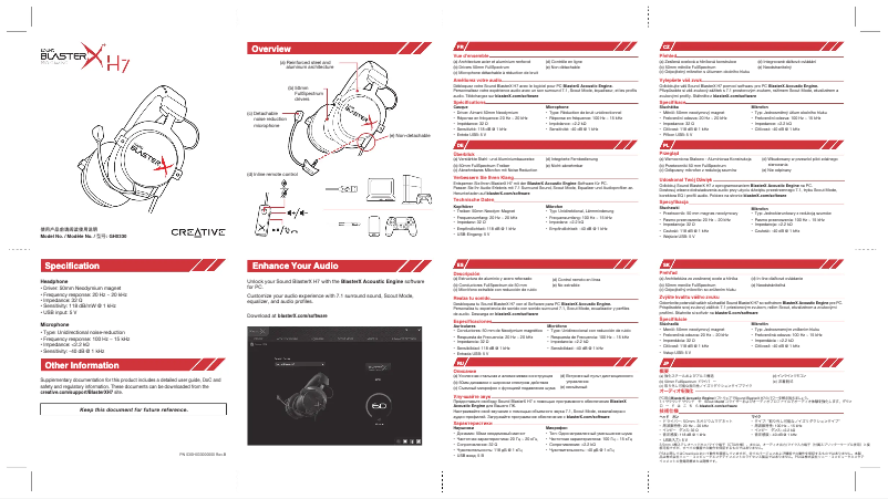 Page 1 of the manual Quick Start Guide Creative Sound BlasterX H7
