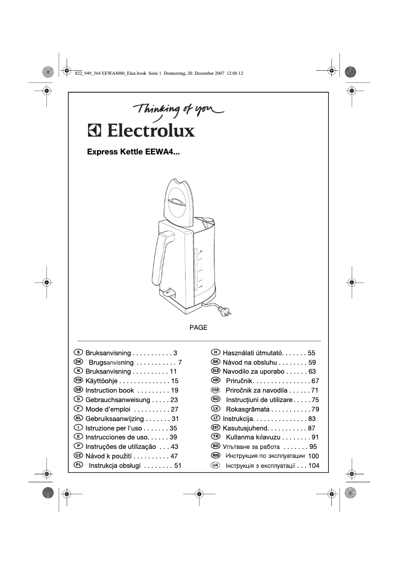 Page 1 of the manual User Manual Electrolux EEWA 4000