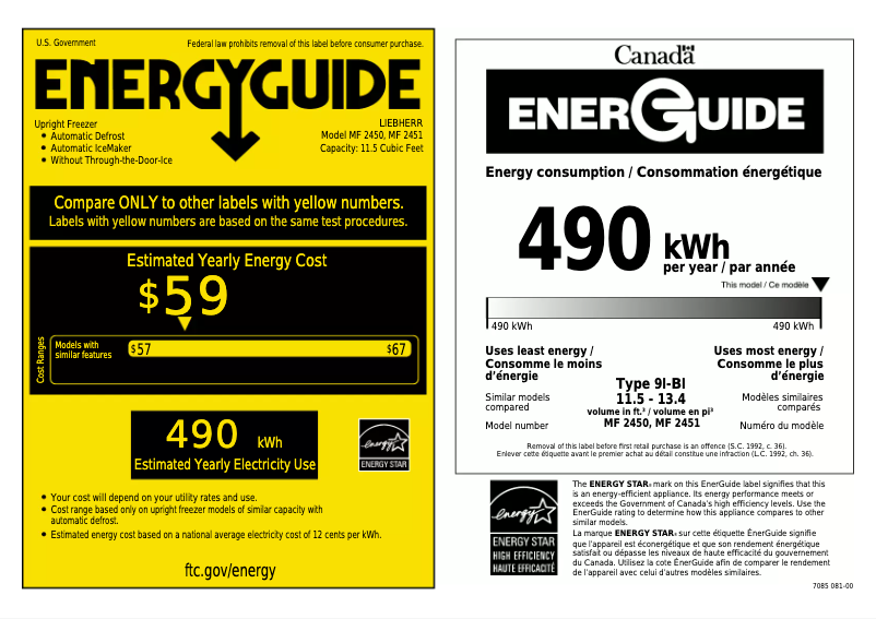 Page 1 of the manual Energy Label Liebherr Monolith MF 2451