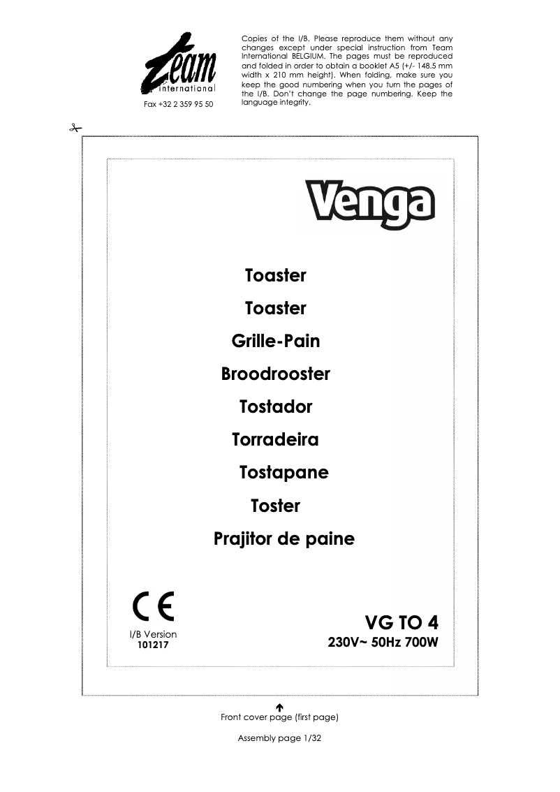 First page image of the manual for VG TO 4