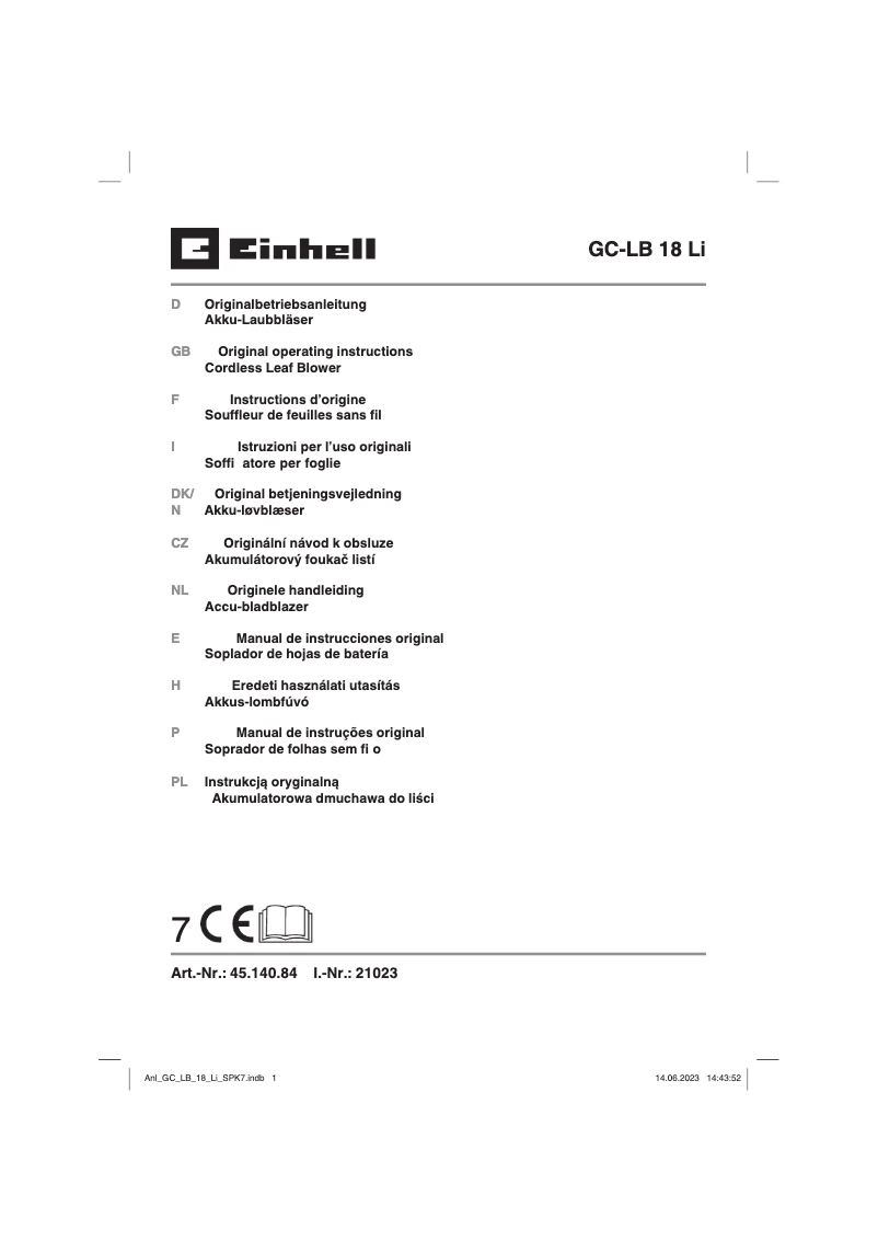 Page 1 of the manual User Manual Einhell GC-LB 18 Li