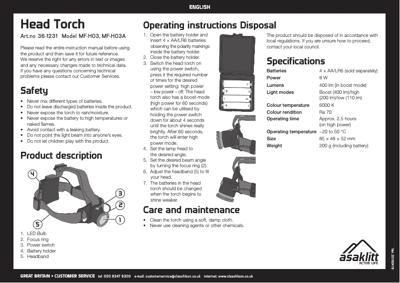Page 1 of the manual User Manual Asaklitt MF-H03