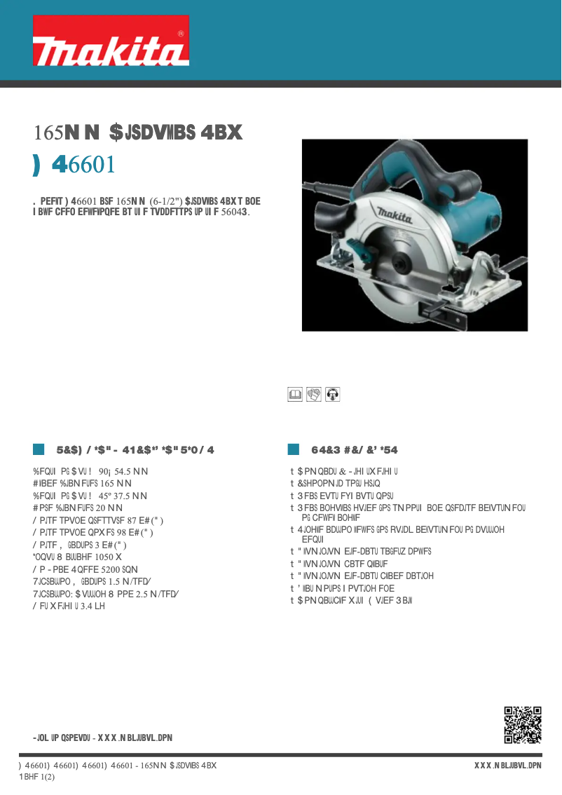 Page 1 of the manual Technical Sheet Makita HS6601