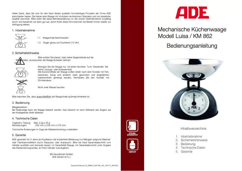 Image de la première page du manuel de l'appareil Luisa KM 862