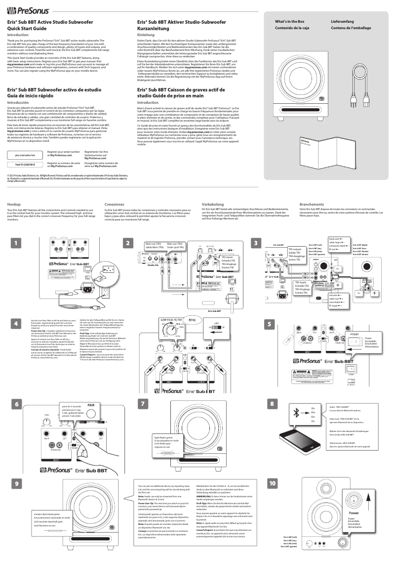 Page 1 of the manual Quick Start Guide PreSonus Eris 8BT