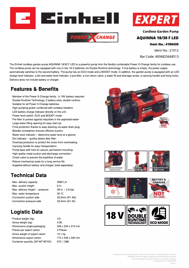First page image of the manual for AQUINNA 18/30 F LED