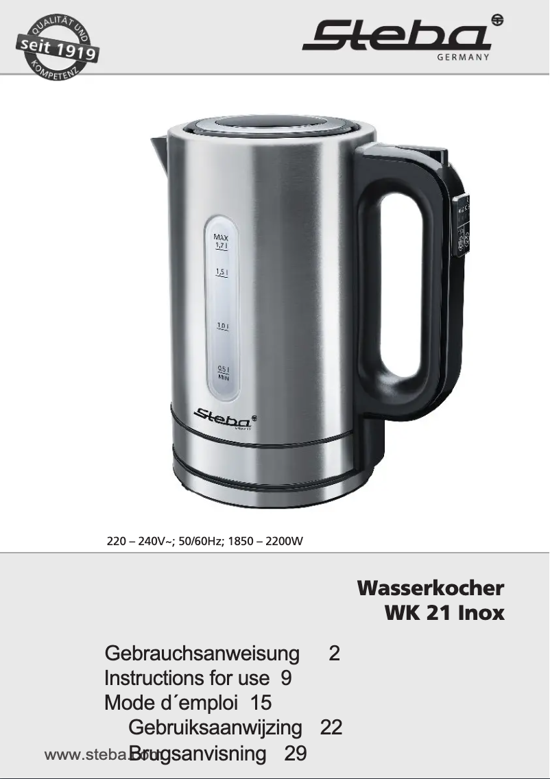 Page 1 of the manual User Manual Steba WK 21 Inox