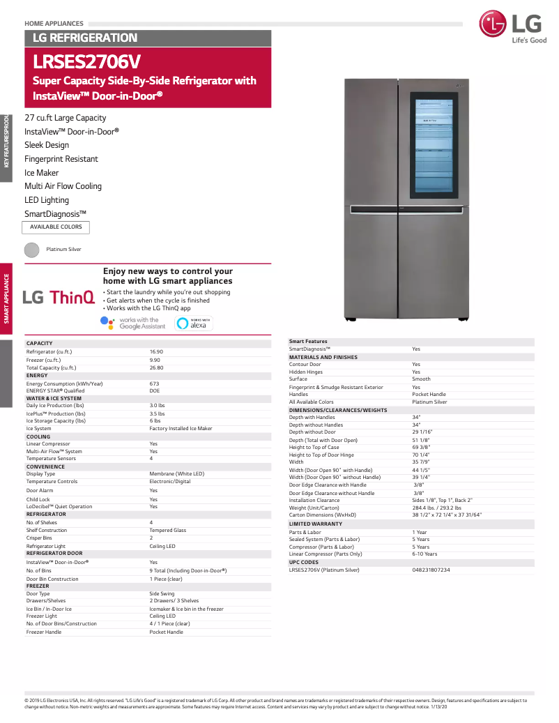 First page image of the manual for LRSES2706V
