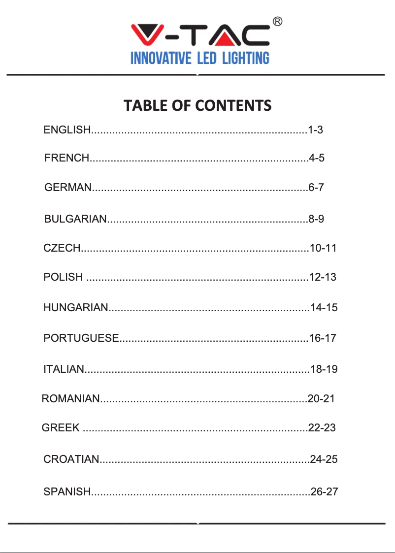 Page 1 of the manual User Manual V-TAC VT-7815