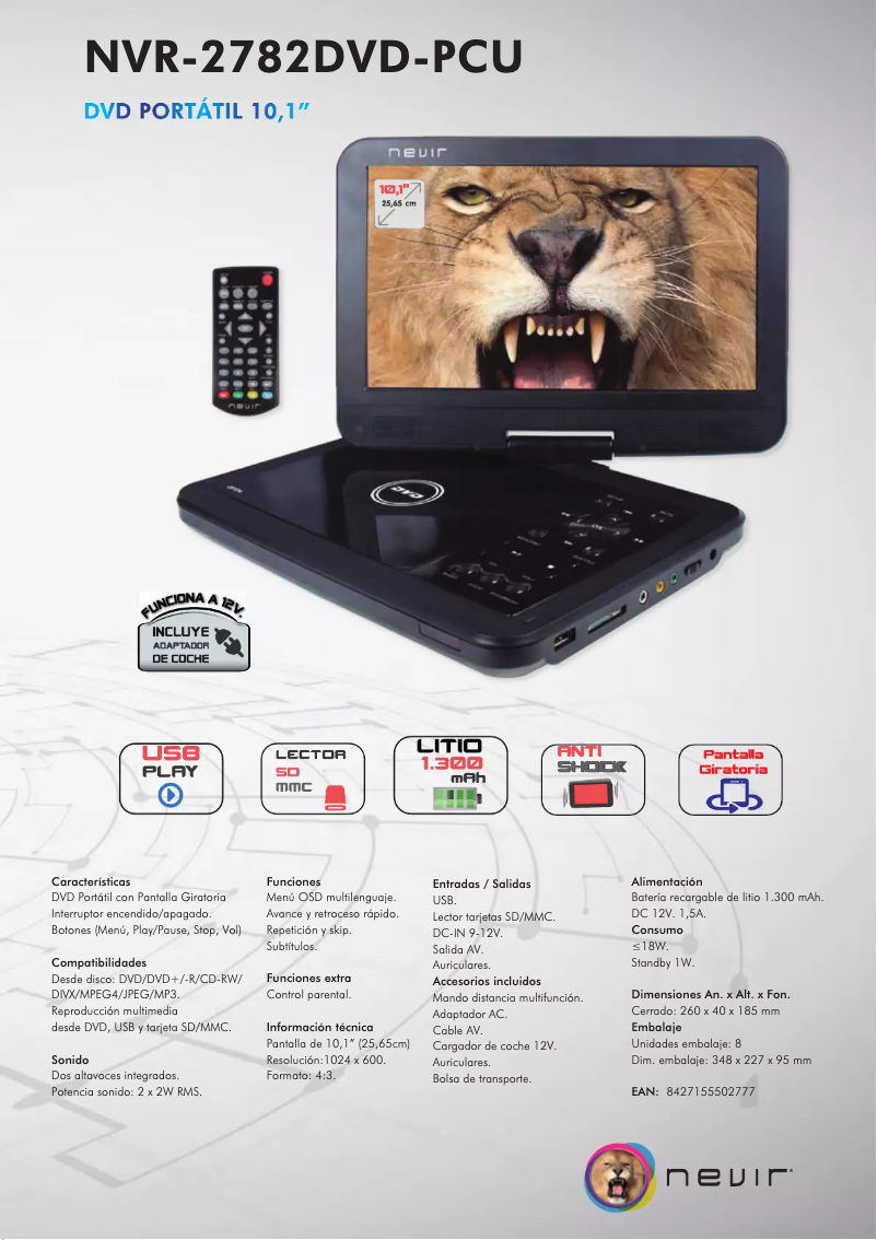 Page 1 of the manual Brochure Nevir NVR-2782DVD-PCU