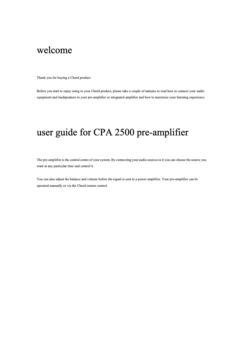 Page 1 of the manual User Manual Chord CPA 2500