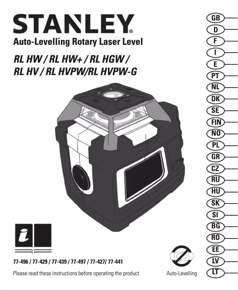 First page image of the manual for RL HVPW-G