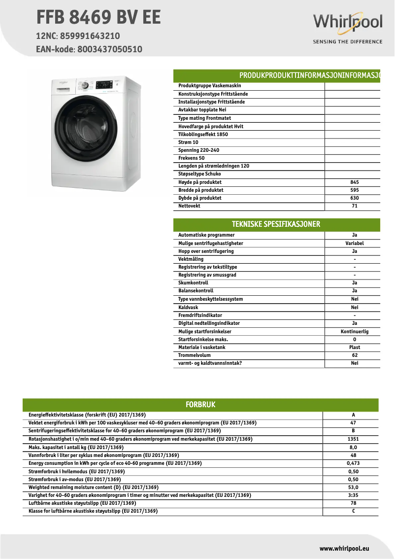 First page image of the manual for FFB 8469 BV EE