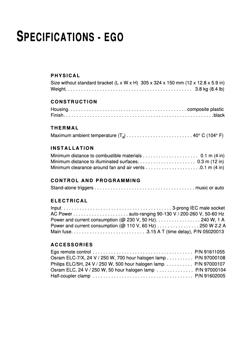 First page image of the manual for Ego 03