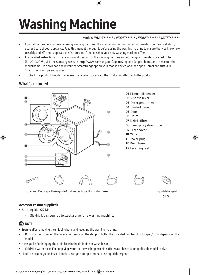 First page image of the manual for WD92T654CBE