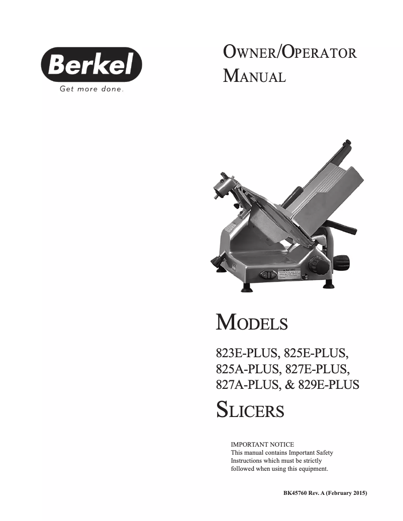 Page 1 of the manual User Manual Berkel 829E-PLUS