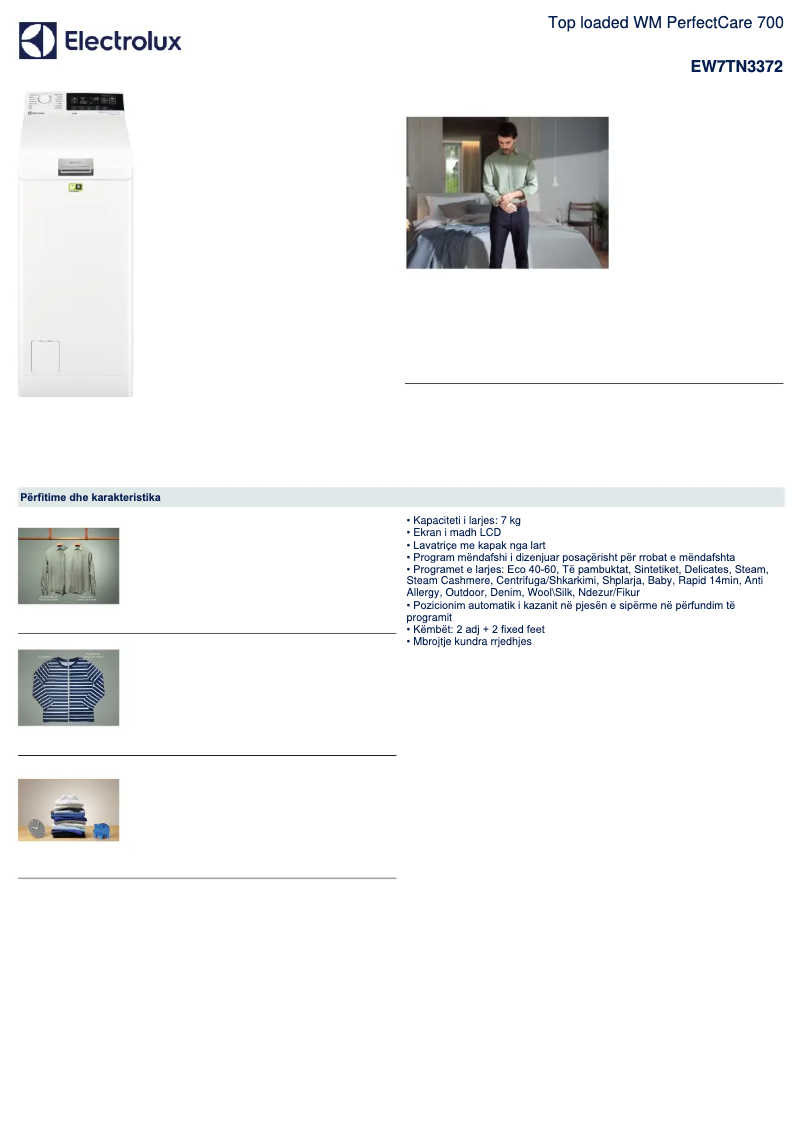 Page 1 of the manual Technical Sheet Electrolux EW7TN3372