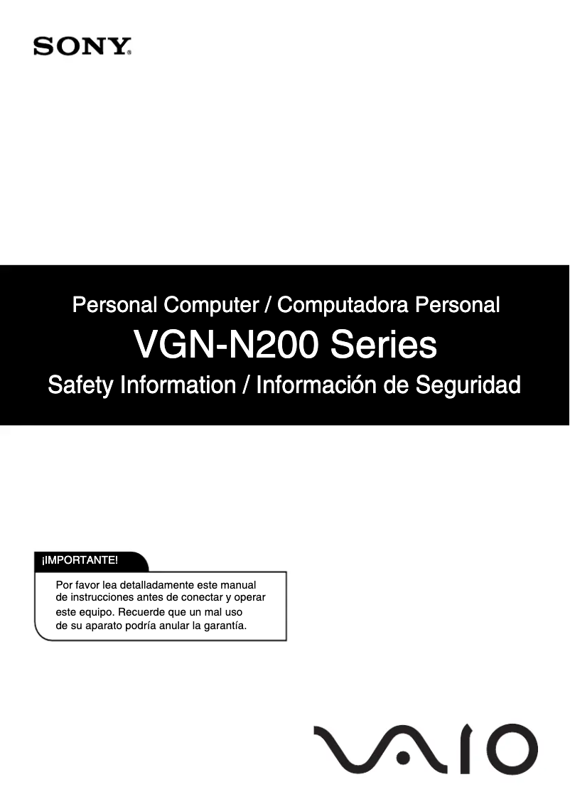 Page 1 of the manual Safety Instructions Sony Vaio VGN-N230E