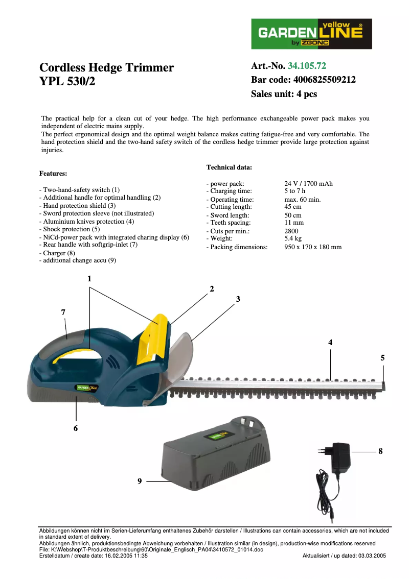 Page 1 of the manual User Manual Yellow Garden Line YGL 530/2