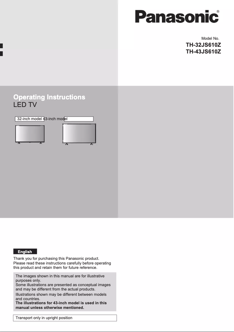 Page 1 of the manual User Manual Panasonic TH-43JS610Z