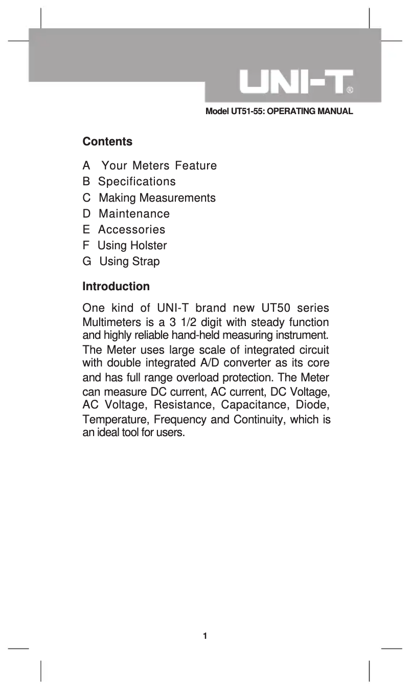 Page 1 of the manual User Manual Uni-T UT51