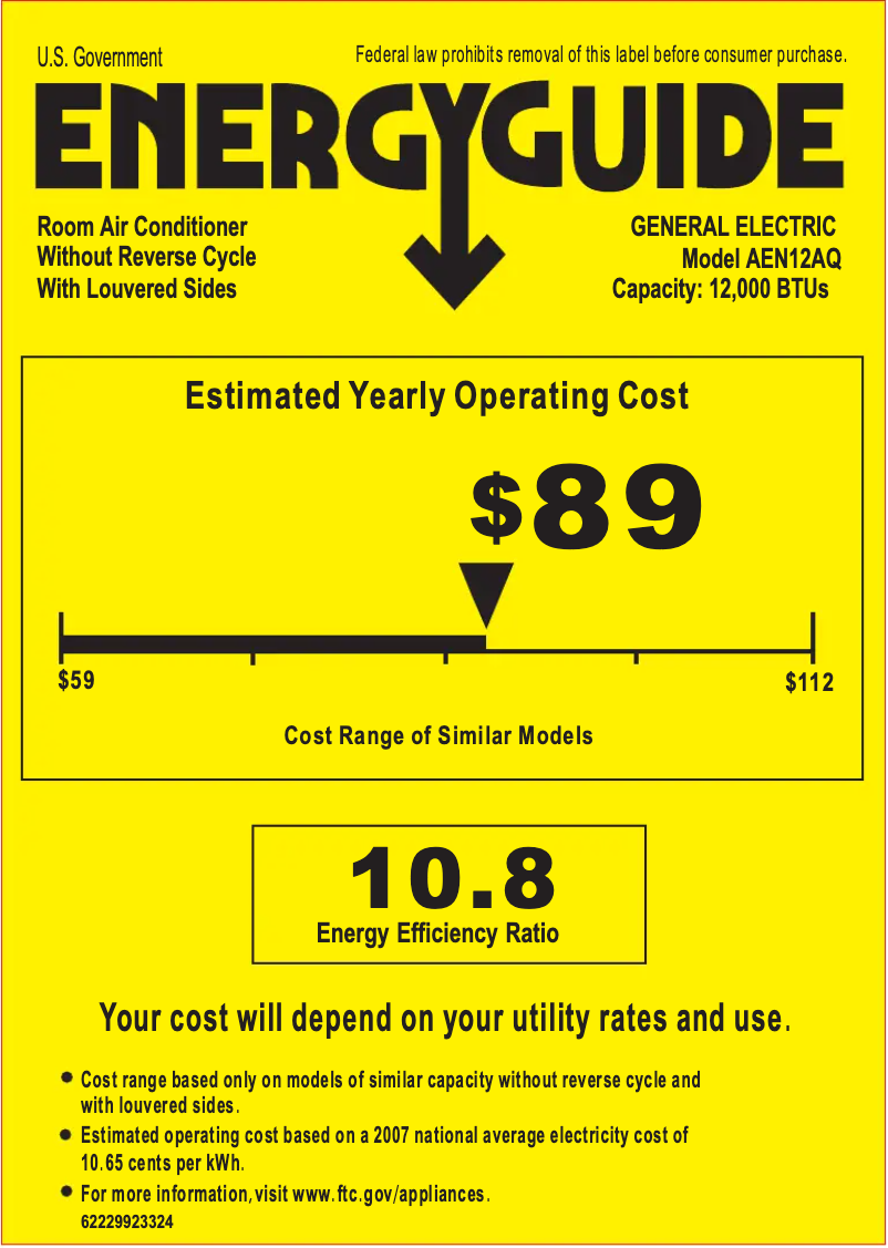 Page 1 of the manual Energy Label GE AEN12AQ