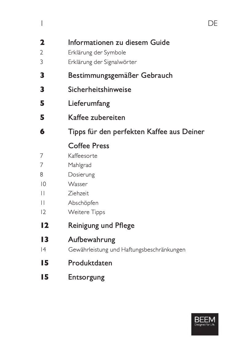 Image de la première page du manuel de l'appareil French Press