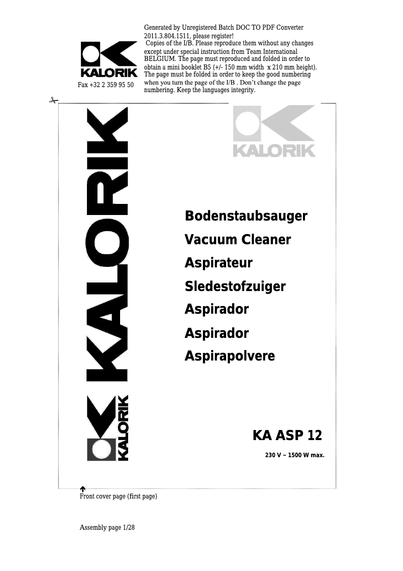Page 1 of the manual User Manual Kalorik KA ASP 12