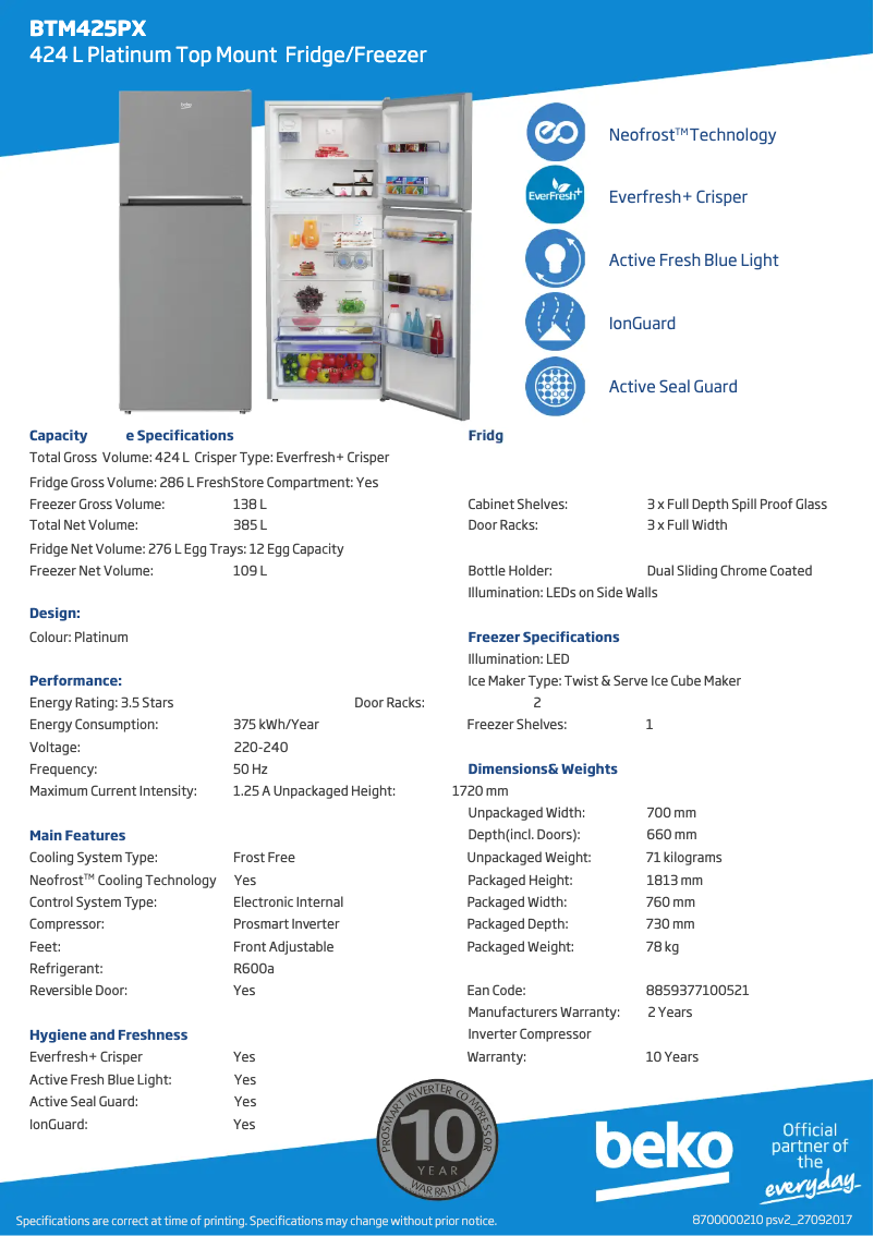 First page image of the manual for BTM425PX