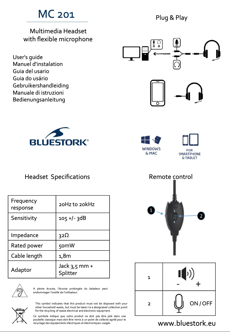 Page 1 of the manual User Manual Bluestork MC 201