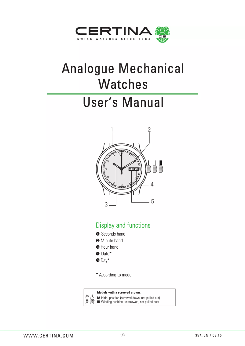 Page 1 of the manual User Manual Certina DS-1