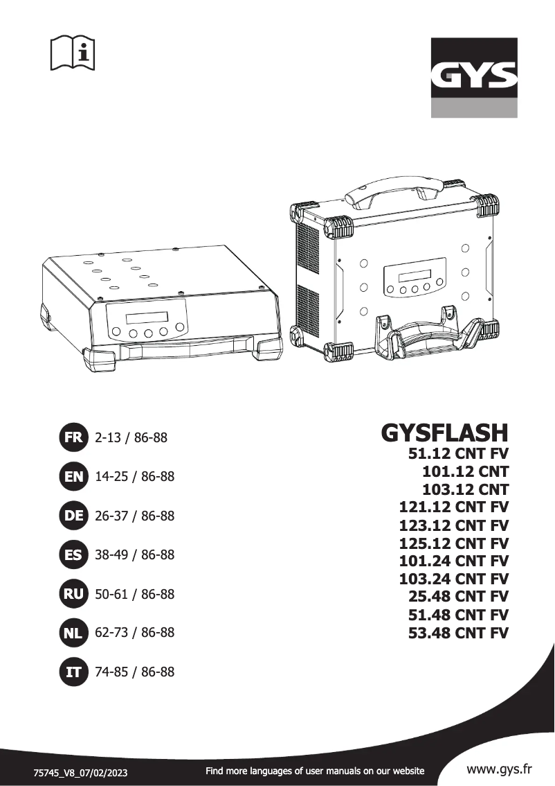 First page image of the manual for Gysflash 25.48 CNT FV