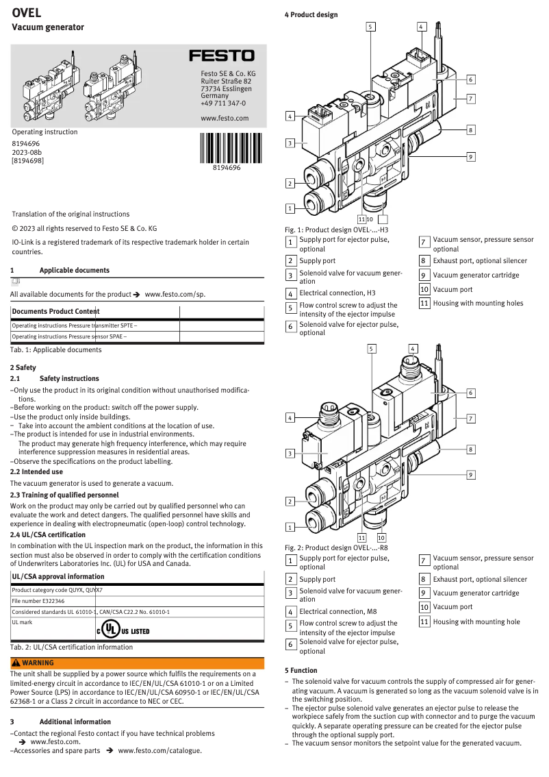 First page image of the manual for OVEL-7-H-15-PQ-VQ4-UA-C-A-V1PNLK-R8