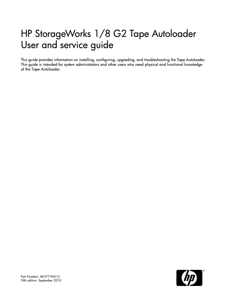 First page image of the manual for StorageWorks 1/8 Ultrium 920 G2