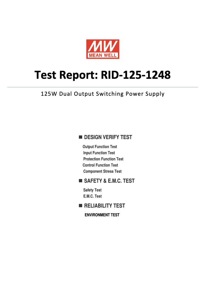 Page 1 of the manual Technical Sheet Mean Well RID-125-1248