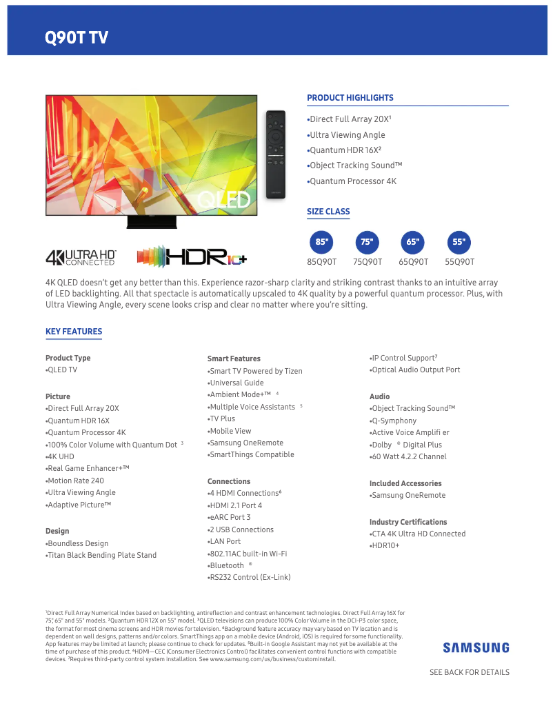 First page image of the manual for QN65Q90TAFXZA