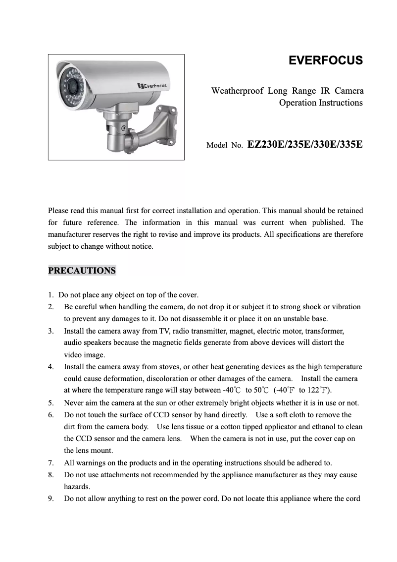 Page 1 of the manual User Manual EverFocus EZ335E/C8