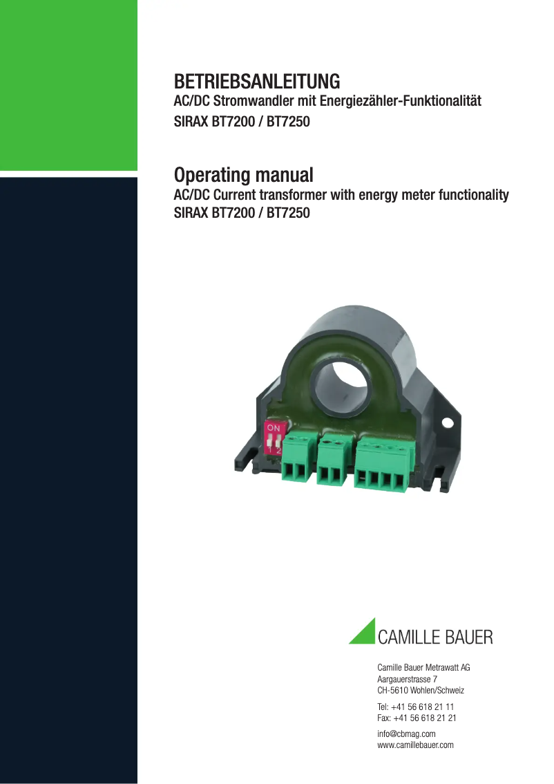 Page 1 of the manual User Manual Camille Bauer SIRAX BT7200