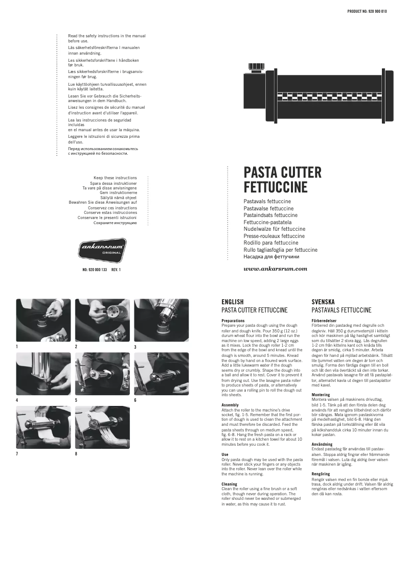 First page image of the manual for Pasta cutter Fettuccine