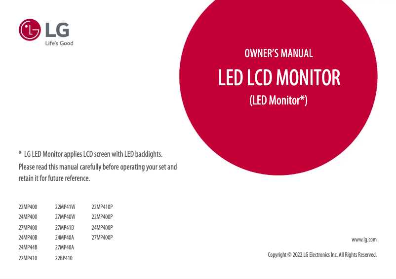 First page image of the manual for 27MP400P