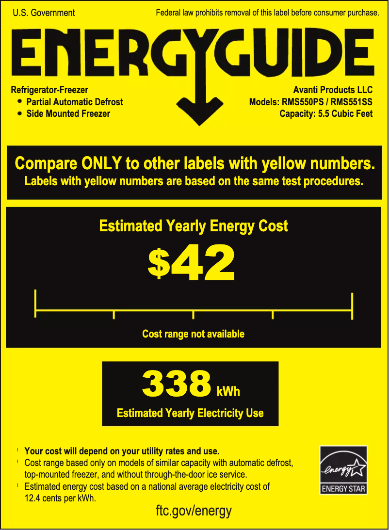 Page 1 of the manual Energy Label Avanti RMS551SS